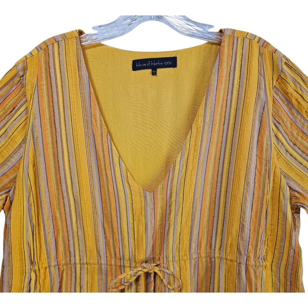 HOUSE OF HARLOW 1960 Revolve L Makena Dress Striped 3/4 Bell Sleeve Drawstring - Picture 3 of 12